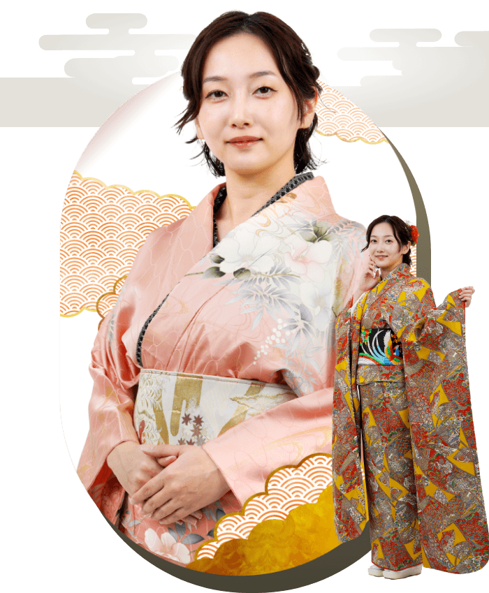 しろくま着物を着てほほえむ女性